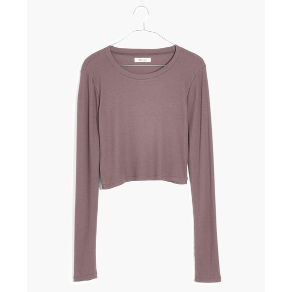 MADEWELL Fine Ribbed Supercrop Crewneck Long-Sleeve Tee Pale Thistle Size Small - Picture 3 of 11
